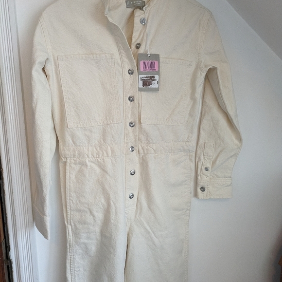 EVERLANE Bone Organic Cotton Canvas Salt Baked Jumpsuit Coverall NEW Size XXS - Picture 6 of 9